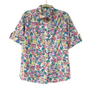 Vintage Act III Womens Size 16 Scribble Floral Short Sleeve Button Up Shirt